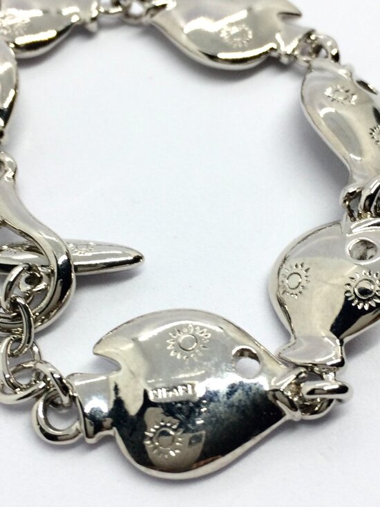VINTAGE TRIFAFI FISH Bracelet Silver Tone Link Nautical Toggle Statement - Picture 11 of 15